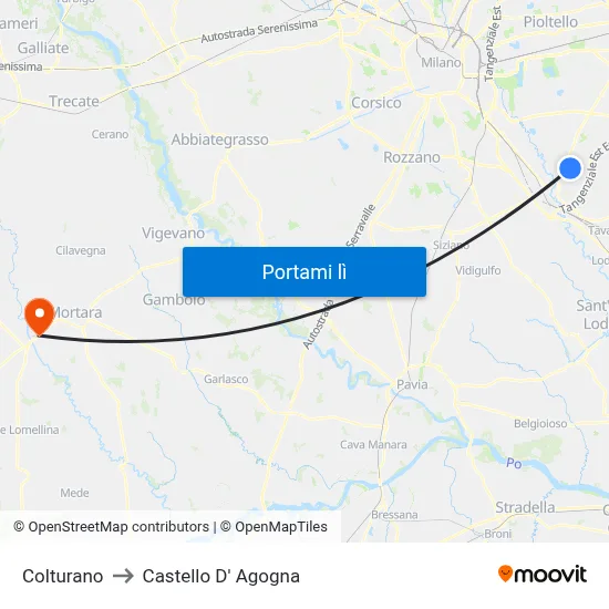 Colturano to Castello D' Agogna map