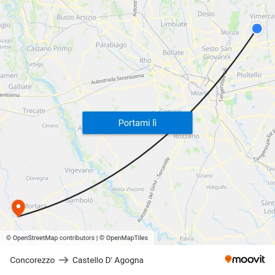 Concorezzo to Castello D' Agogna map