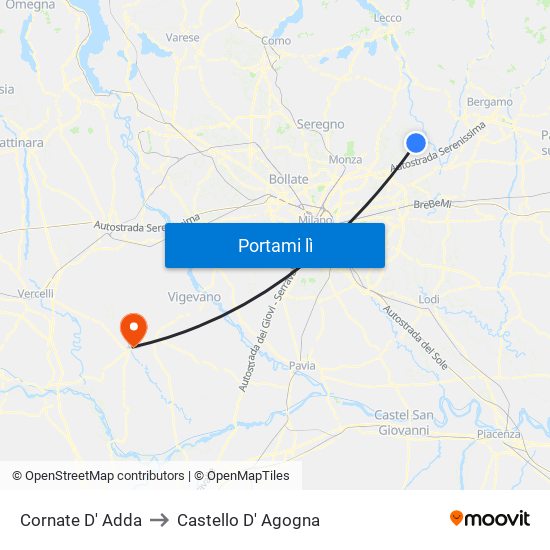 Cornate D' Adda to Castello D' Agogna map