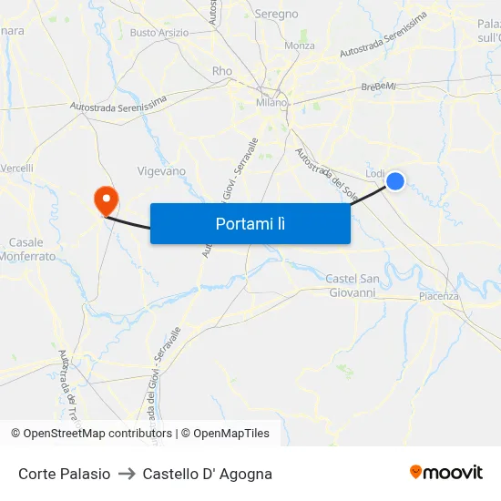 Corte Palasio to Castello D' Agogna map