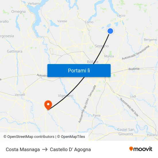 Costa Masnaga to Castello D' Agogna map