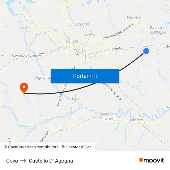 Covo to Castello D' Agogna map