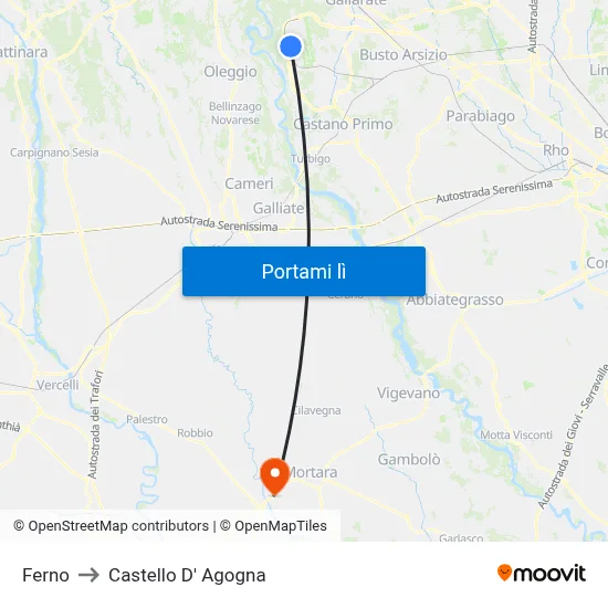 Ferno to Castello D' Agogna map