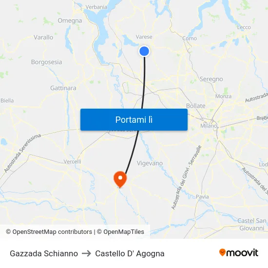 Gazzada Schianno to Castello D' Agogna map