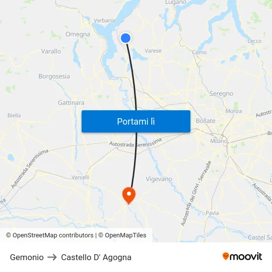 Gemonio to Castello D' Agogna map