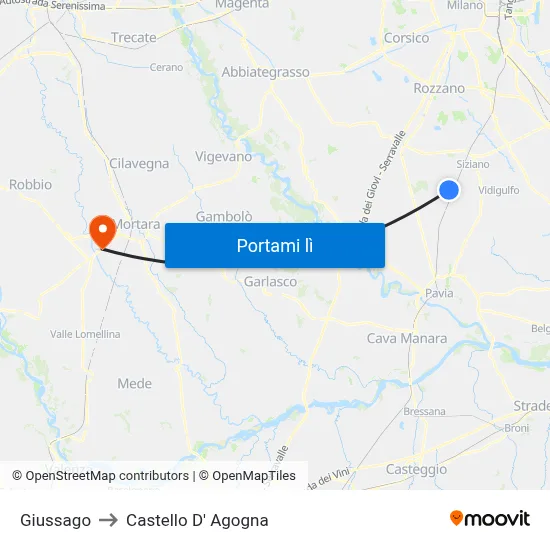 Giussago to Castello D' Agogna map