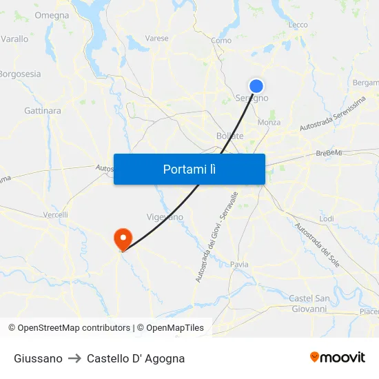 Giussano to Castello D' Agogna map