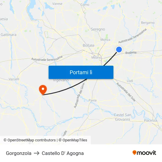 Gorgonzola to Castello D' Agogna map