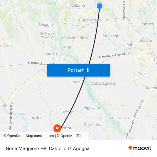 Gorla Maggiore to Castello D' Agogna map