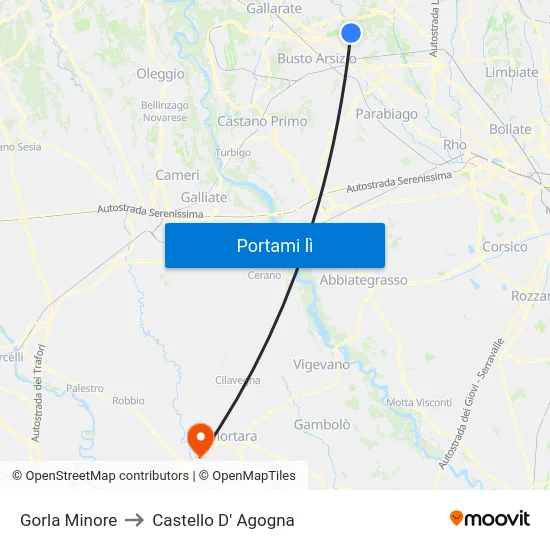 Gorla Minore to Castello D' Agogna map