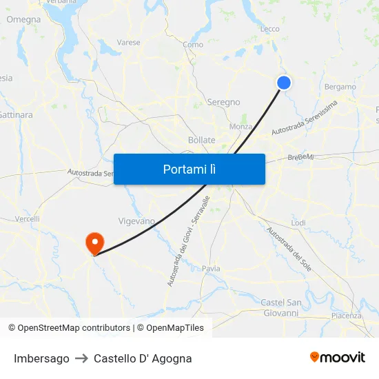 Imbersago to Castello D' Agogna map