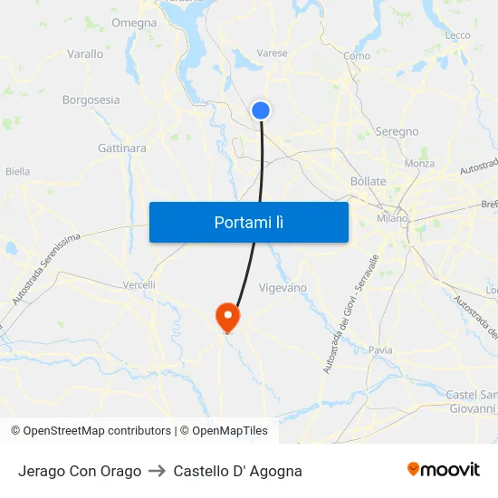 Jerago Con Orago to Castello D' Agogna map