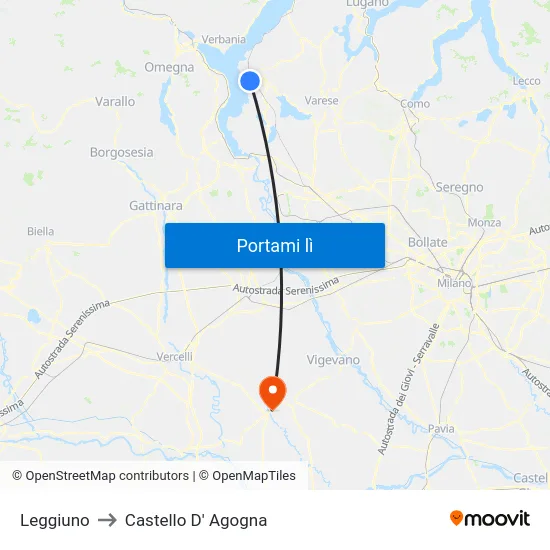 Leggiuno to Castello D' Agogna map