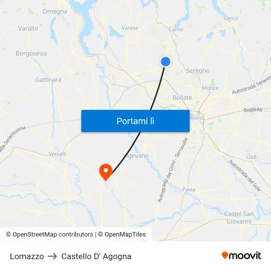 Lomazzo to Castello D' Agogna map