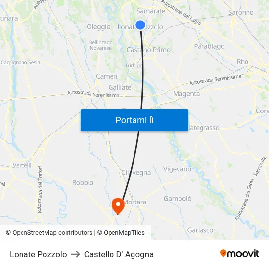 Lonate Pozzolo to Castello D' Agogna map