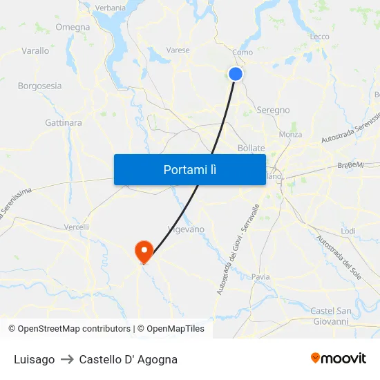 Luisago to Castello D' Agogna map