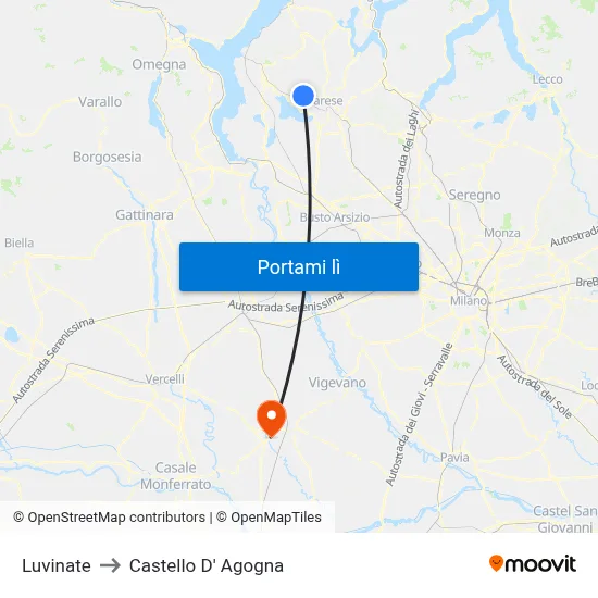 Luvinate to Castello D' Agogna map