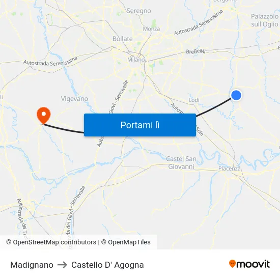Madignano to Castello D' Agogna map