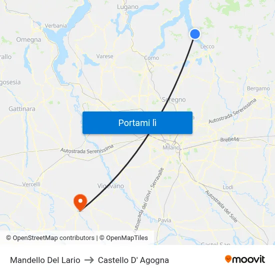 Mandello Del Lario to Castello D' Agogna map