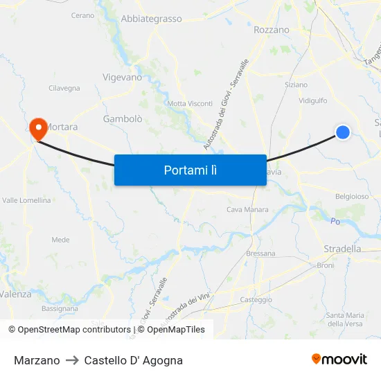 Marzano to Castello D' Agogna map