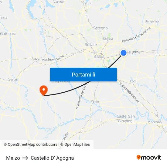 Melzo to Castello D' Agogna map