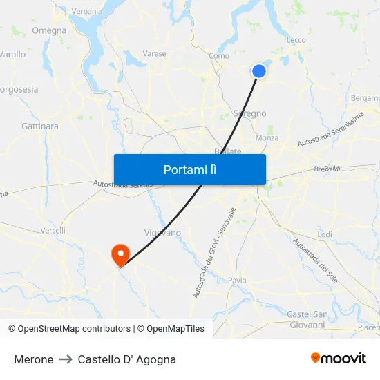 Merone to Castello D' Agogna map