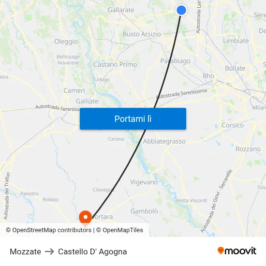 Mozzate to Castello D' Agogna map