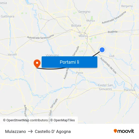 Mulazzano to Castello D' Agogna map