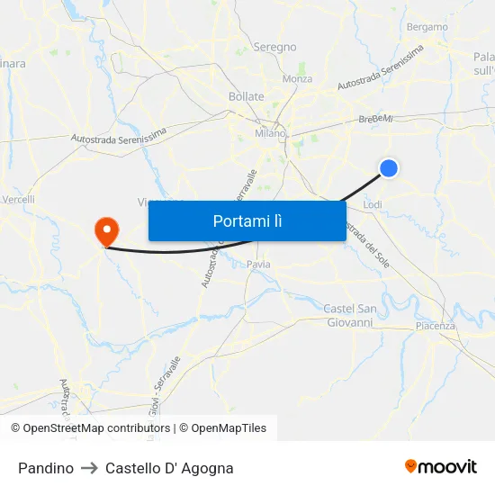 Pandino to Castello D' Agogna map