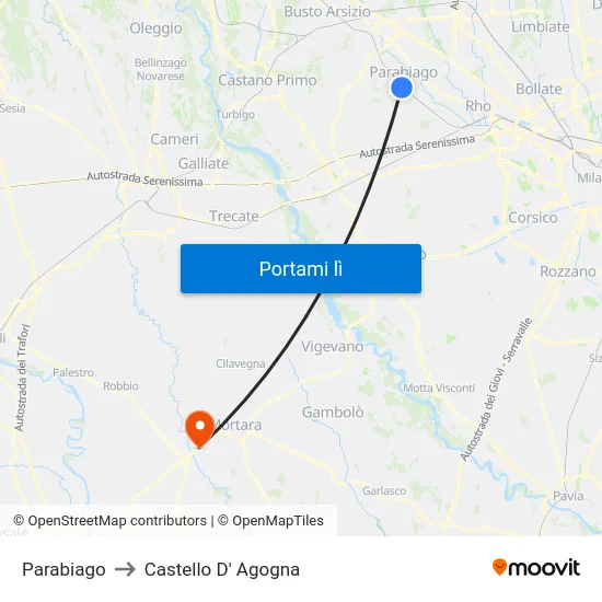 Parabiago to Castello D' Agogna map