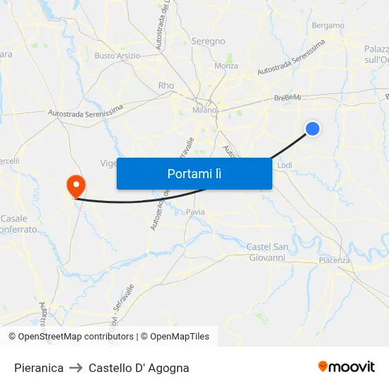 Pieranica to Castello D' Agogna map