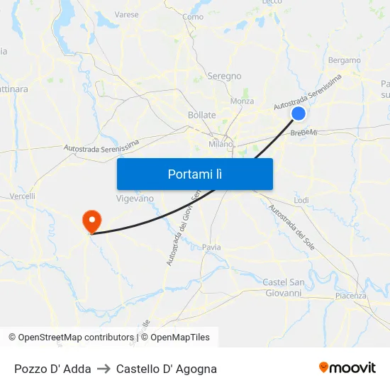 Pozzo D' Adda to Castello D' Agogna map