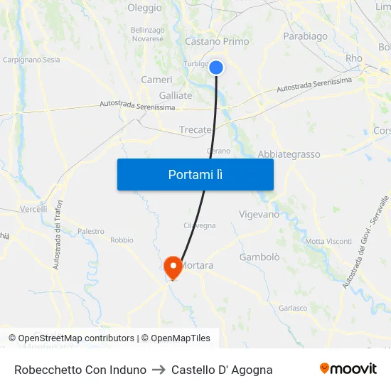 Robecchetto Con Induno to Castello D' Agogna map
