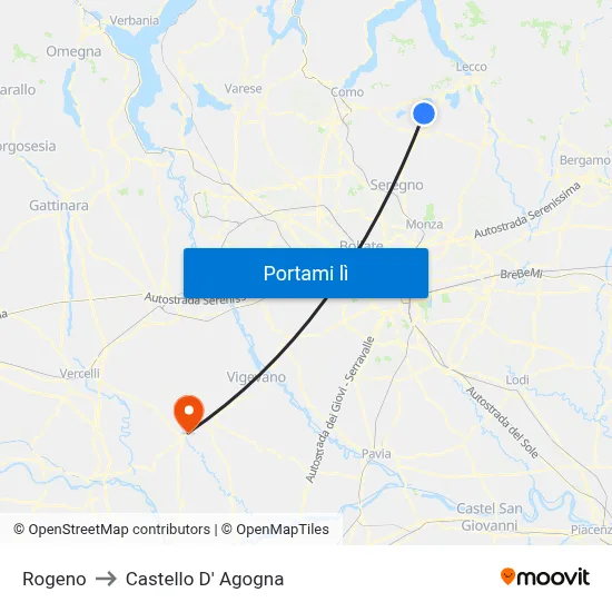 Rogeno to Castello D' Agogna map