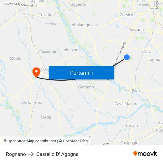 Rognano to Castello D' Agogna map