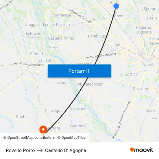 Rovello Porro to Castello D' Agogna map
