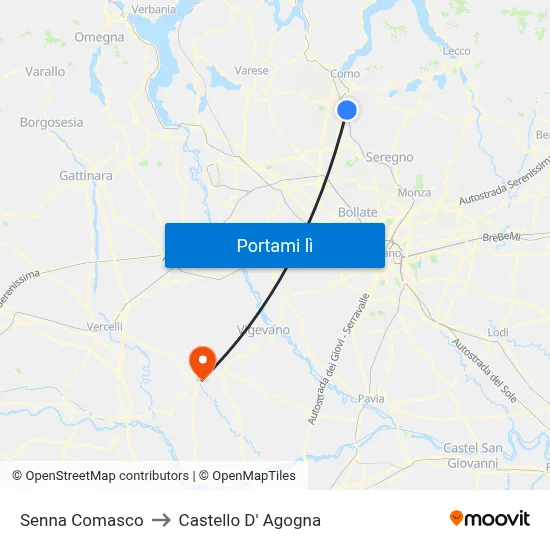 Senna Comasco to Castello D' Agogna map