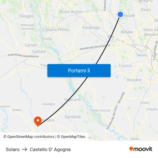 Solaro to Castello D' Agogna map