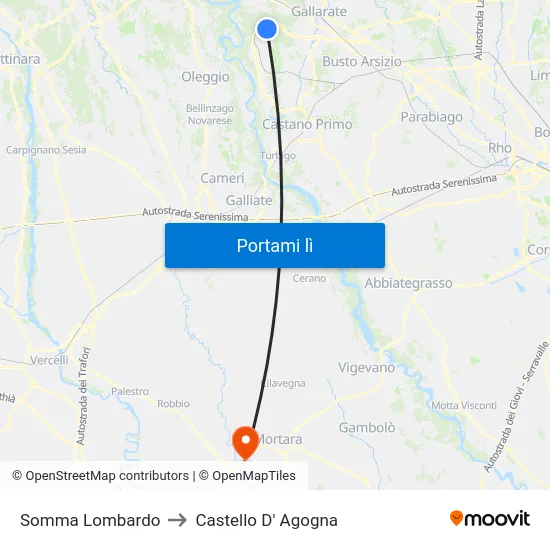 Somma Lombardo to Castello D' Agogna map