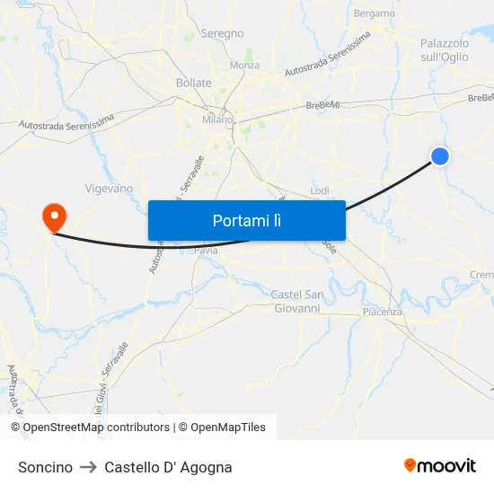 Soncino to Castello D' Agogna map