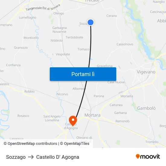 Sozzago to Castello D' Agogna map