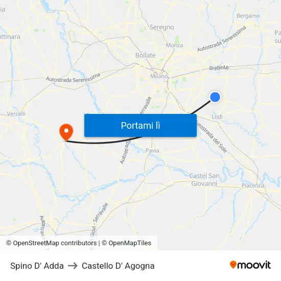 Spino D' Adda to Castello D' Agogna map