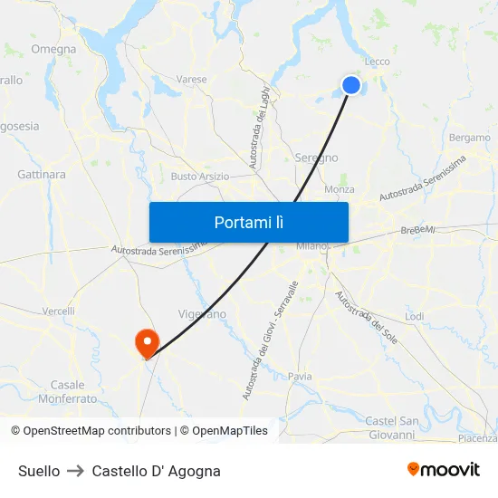 Suello to Castello D' Agogna map