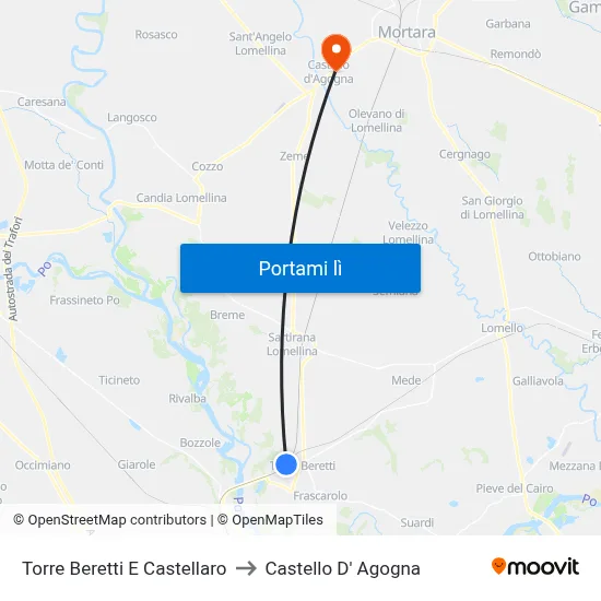 Torre Beretti E Castellaro to Castello D' Agogna map