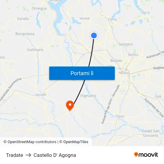 Tradate to Castello D' Agogna map