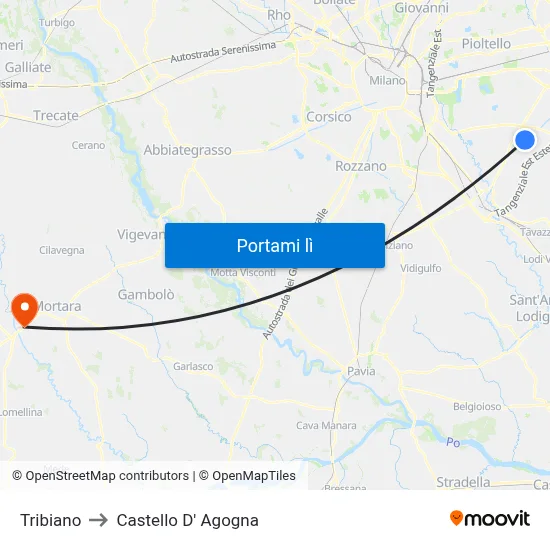 Tribiano to Castello D' Agogna map