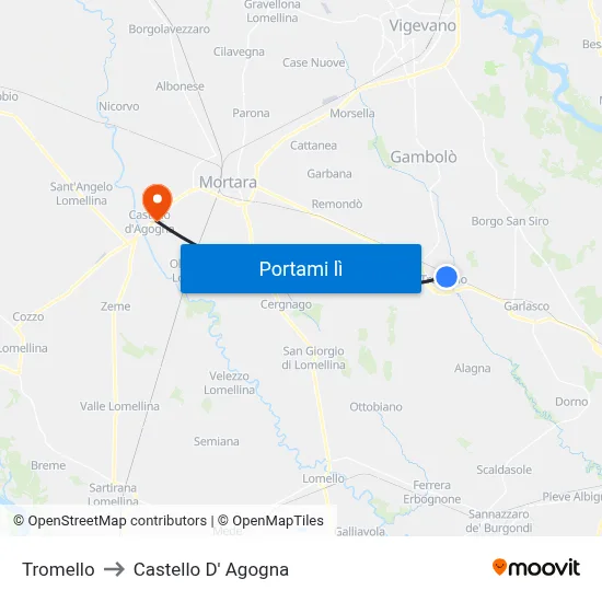 Tromello to Castello D' Agogna map