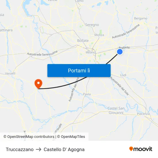 Truccazzano to Castello D' Agogna map