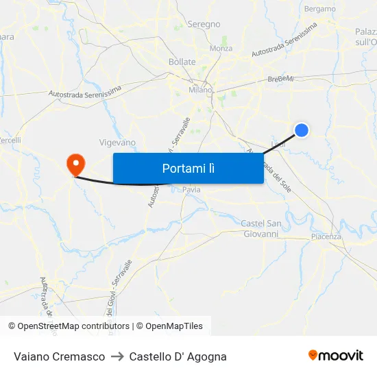 Vaiano Cremasco to Castello D' Agogna map