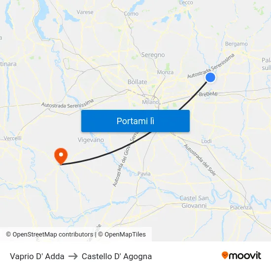 Vaprio D' Adda to Castello D' Agogna map